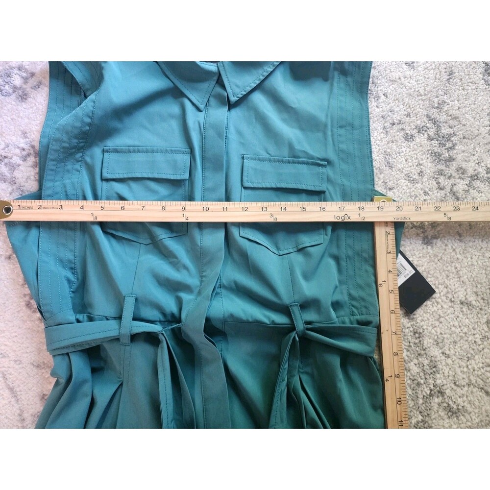 Andrew Marc Women’s Green Solid Sleeveless Button-Front Belted Shirt Dress Sz 12 - Picture 5 of 10